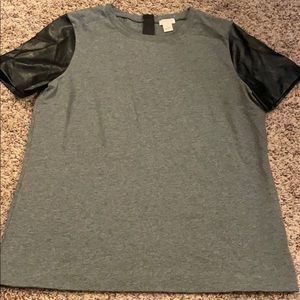 J. Crew grey short sleeve faux leather sleeves